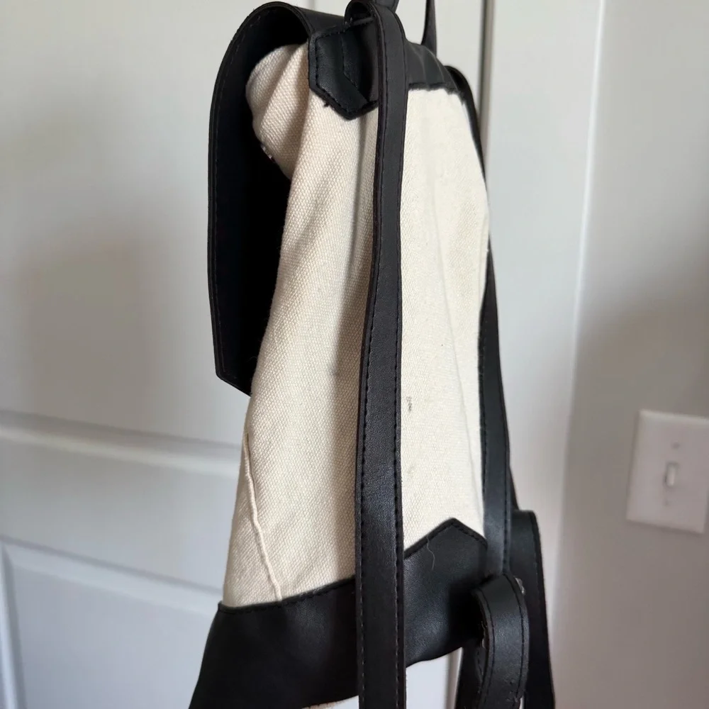 Deux Lux Canvas & Vegan Leather Backpack – Cream & Black - Picture 4 of 13